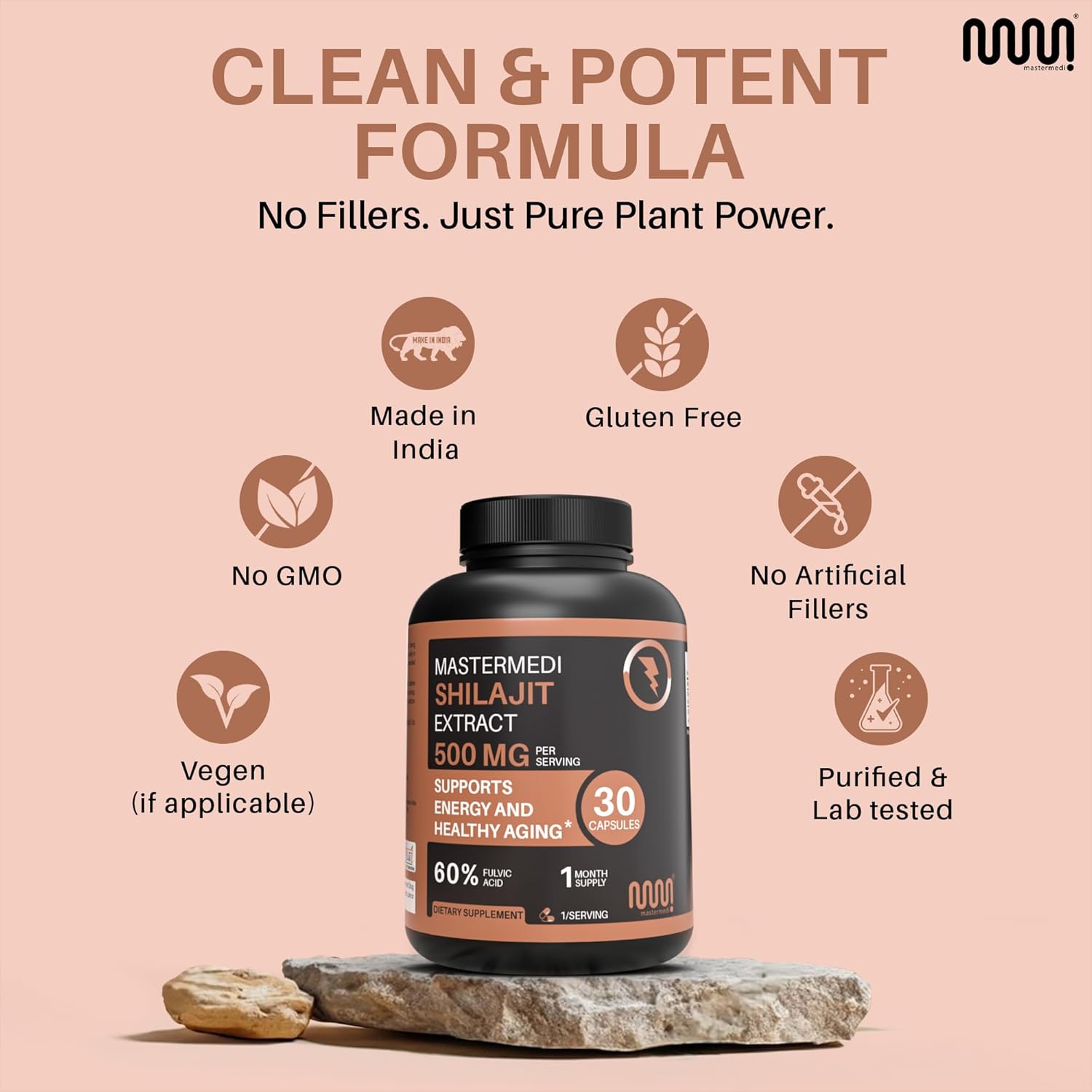 MasterMedi Shilajit 500mg – Himalayan Extract Standardized to Fulvic Acid – Energy, Stamina & Vitality Support – 30 Vegan Capsules – Non-GMO, Gluten-Free, No Fillers - Image 6