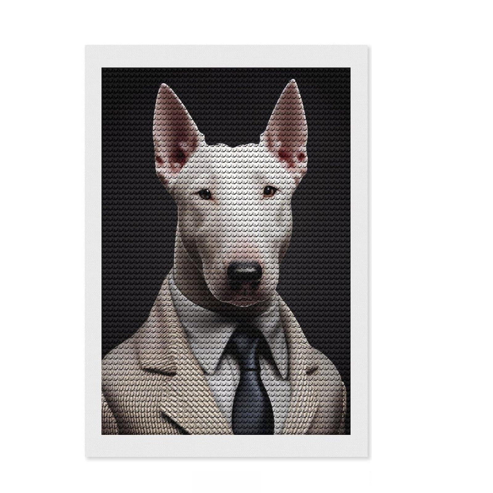 Junmoney Bull Terrier Suit Diamond Art Kit 8"x12", for Family Craft Time, Adhesive Canvas, Modern Decor, Festive Craft Gift, with Tool Kit