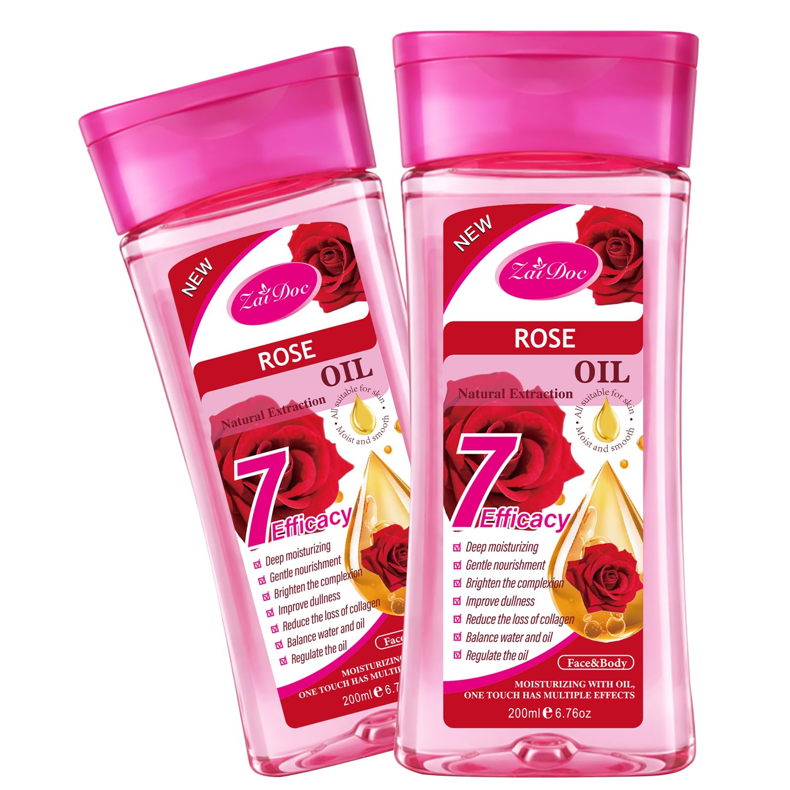 2 Packs Rose Body Oil for Dry Skin, Hydrating Rose Massage Oil for Face and Body, Daily Nourishing Skin Care Oil Moisturizer for Smooth Skin, 6.76 fl oz*2