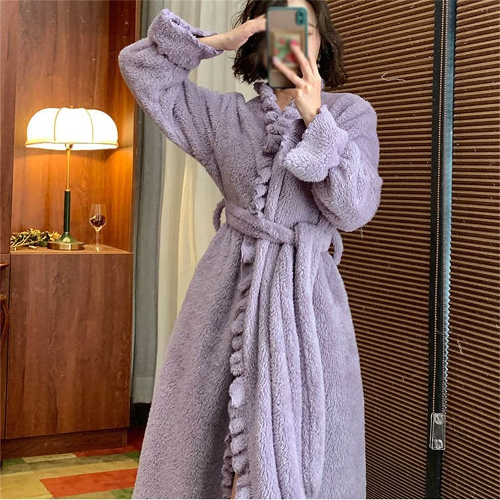 Autumn And Winter Facecloth Pajamas Female Long Section Coral Velvet Retro Pajamas Home Wear(White,L code)