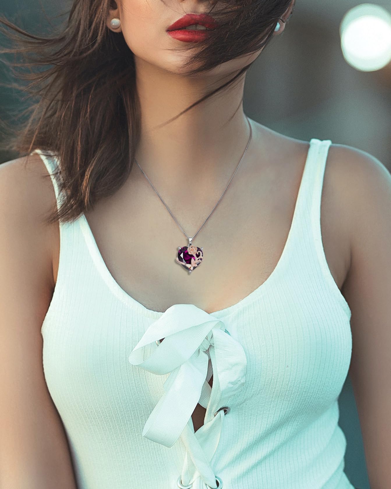 YL Collar Corazón Plata de Ley 925 con 12 piedras de Nacimiento Circonita Rosa Colgante para Mujer