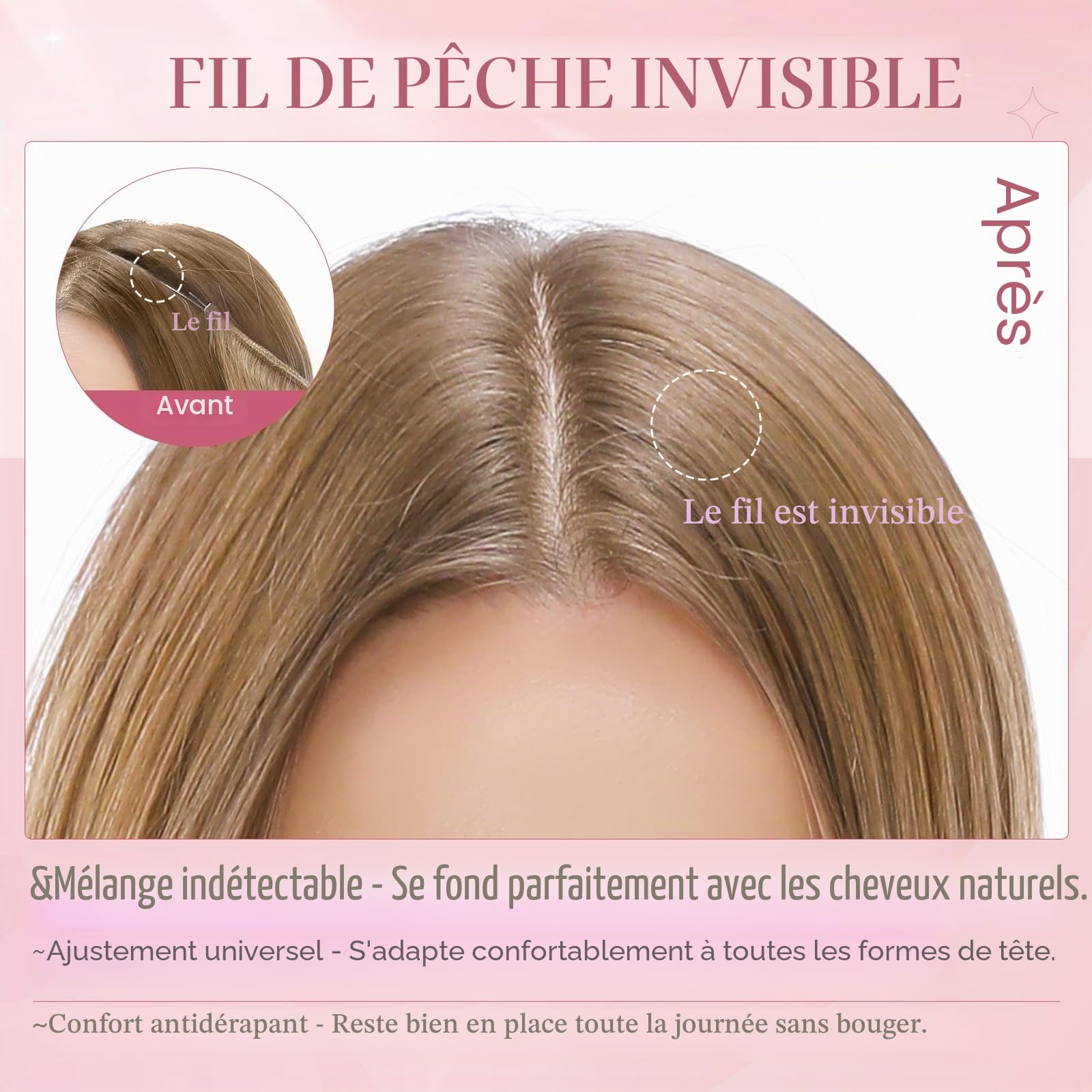 40cm Extension Cheveux Naturel Fil Invisible #2 Marron Foncé Une Bande Cheveux Humains Clip Secrets Wire Hair Extensions Rajout Postiche pour Femme (65g)