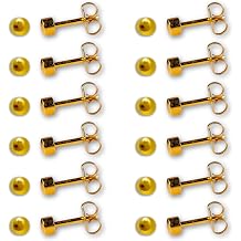 Caflon 24K Gold Plated Circle Stud Earrings 4mm | Nickel Safe Hypoallergenic Ear Jewelry | Flat Round Shape with Secure Butterfly Back | Polished Gold Tone Piercing Studs | Pack of 12