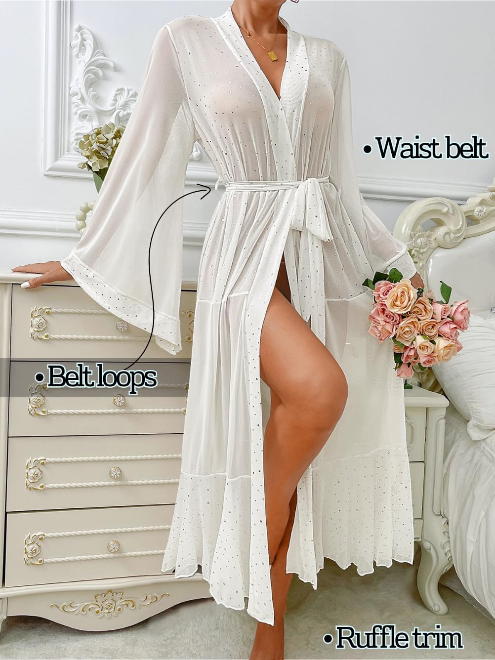 Kaei&Shi Sexy Robes Women,Sheer Bride Robe For Wedding Day Boudoir Outfits,Long Kimono Lingerie Dress - Image 3