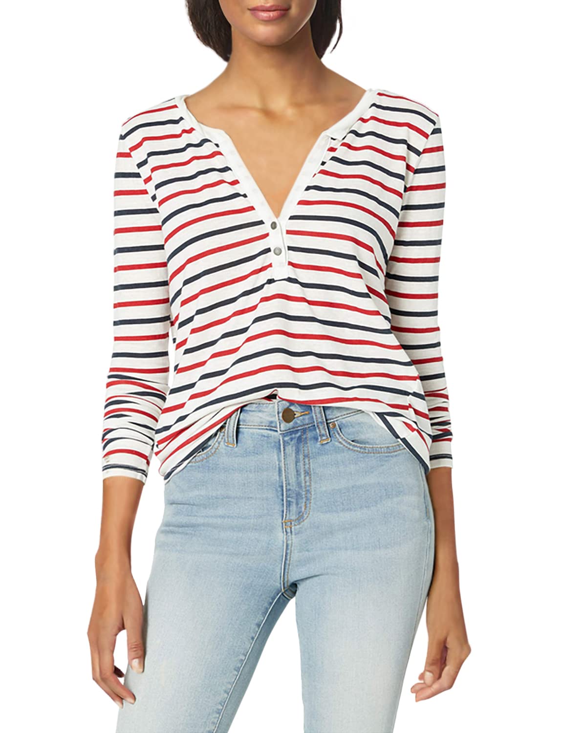 Pam & Gela Women's L/s Stripe Henley Tee