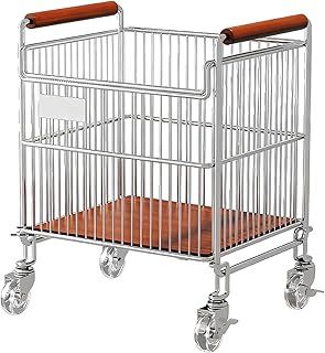 Rolling Laundry Basket with 360° Wheels and Wood Handle Iron Dirty Clothes Basket 3-Tier Floor-Standing Laundry Cart for Homes, Apartments, Rental Properties(44.5 * 37.5 * 51cm)