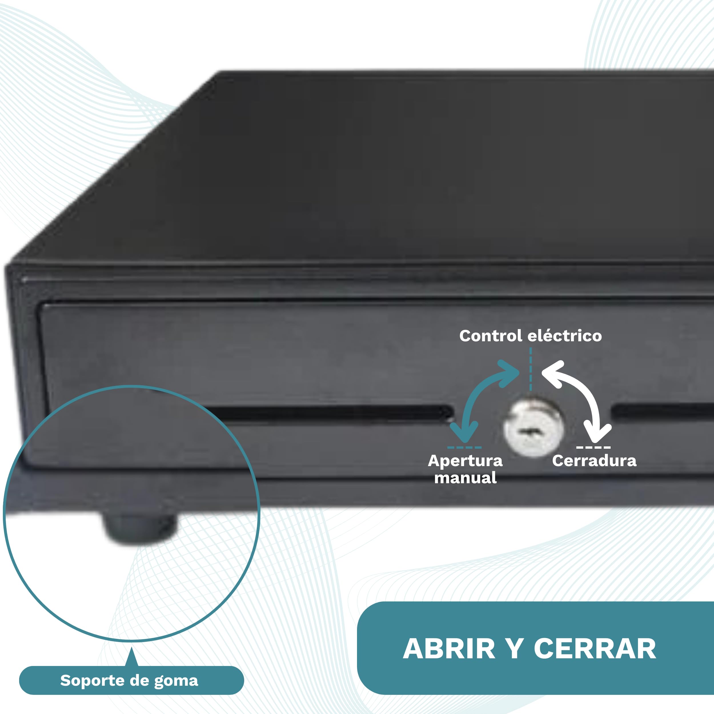 Cajón Portamonedas Caja Registradora - Apertura Automática RJ11 o Manual con Llaves - Organizador de Dinero 4 Compartimentos para Billetes 8 para Monedas - 41x42x11cm - Estructura Metálica - Negro