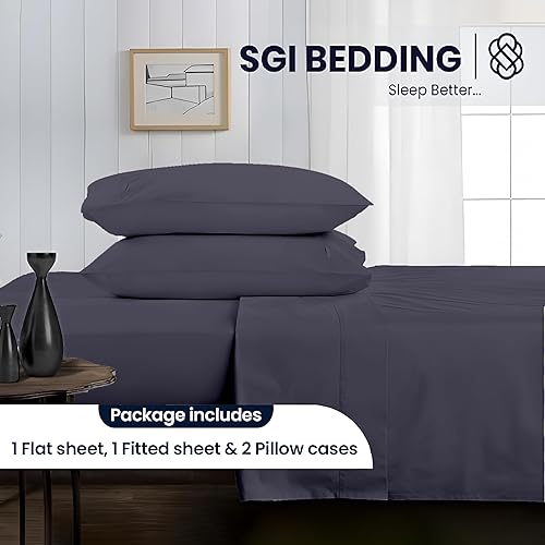 Miniatura 10 de SGI - Juego de sábanas 100 % algodón egipcio de 600 hilos, tejido de satén suave y liso, juego de sábanas de 4 piezas, 1 sábana bajera, 1 sábana