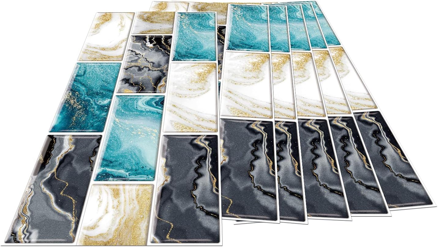 Alwayspon Peel and Stick Vinyl Backsplash Sticker Wall Tile Transfers Sticker Decals for Living Room Kitchen Bathroom Stick on Tiles, 12x6in/30x15cm 24 Pcs, T049