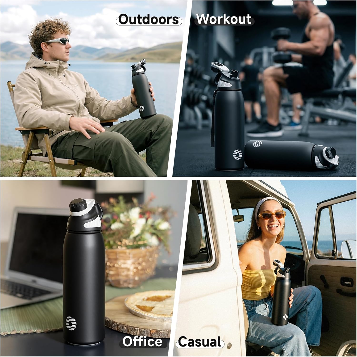 Fjbottle Insulated Stainless Steel Water Bottle, 32 Oz Leakproof Water Bottles, Ice Reusable Tumbler, Double Wall Vacuum Jug, Lightweight Durable for Traveling & Sports, Workout, 32oz - Image 7