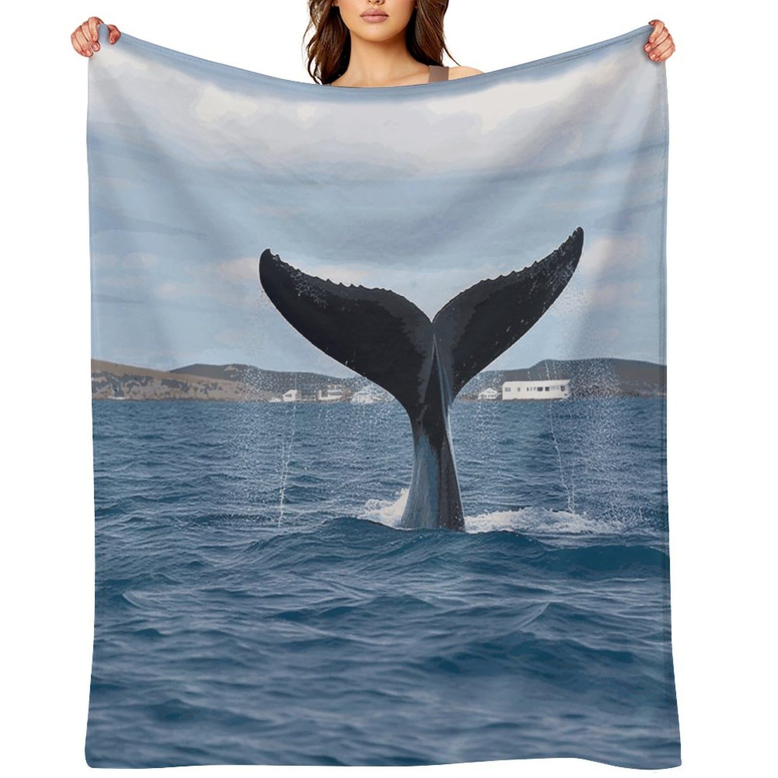 Whale Tail Blankets Flannel Soft Blanket for Couch Warm Cozy Throw Blankets Fashion Bed Blanket Thick Bath Towel Bedspread Tapestry for Home Supplies Gift 30"x40"