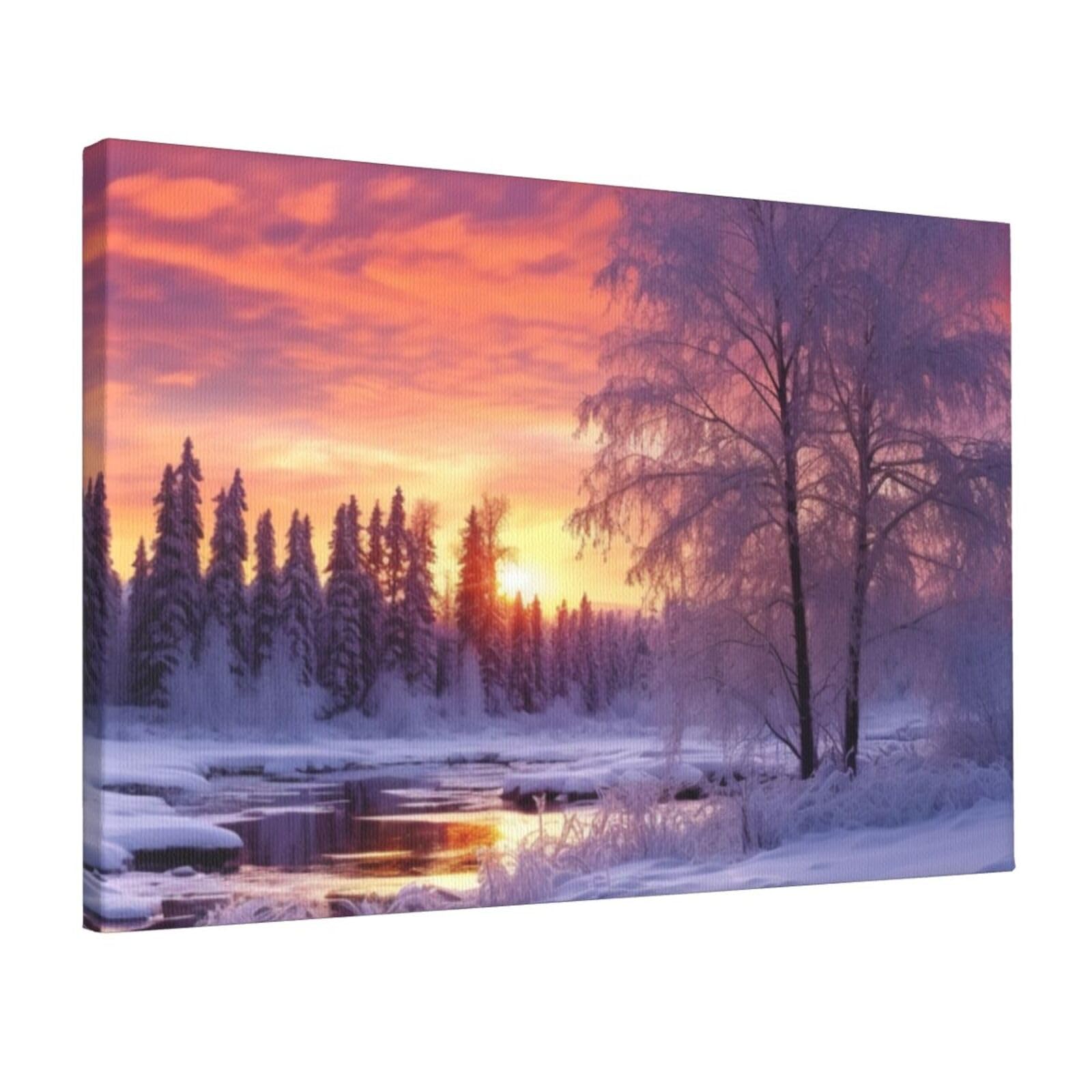 DWVTSLH Winter landscape Poster Paintings Canvas Wall Art Bedroom Prints Home Decor Hanging Picture Modern Home Artworks Aesthetic for Living Room Office Wall Decor 12x18in Unframed