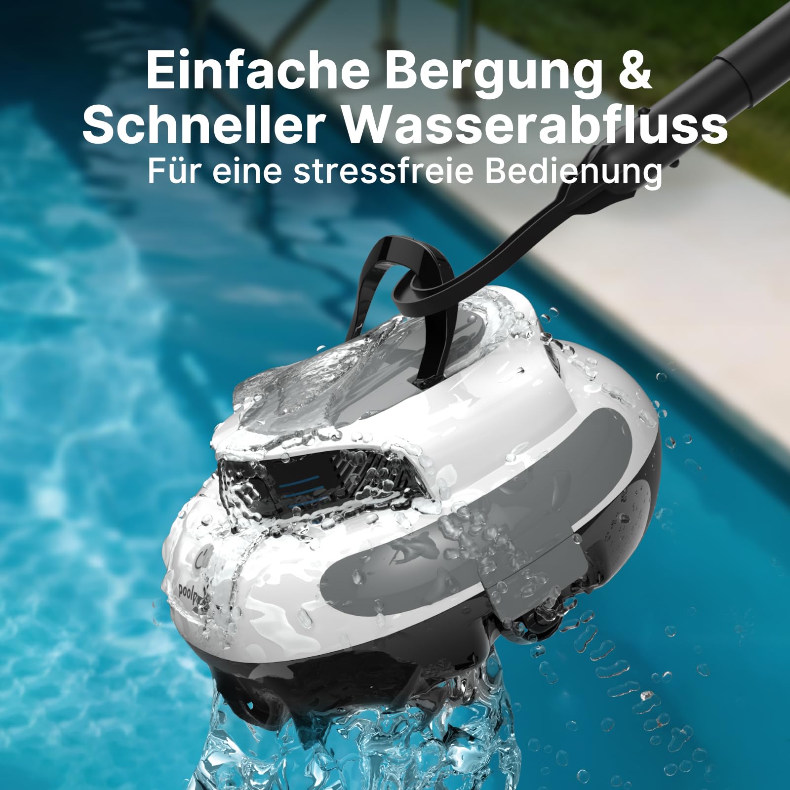 POOLPURE Akku Poolroboter 2026 – Kabelloser Poolsauger mit 100 Min Laufzeit, Automatischer Poolreiniger für Flache Aufstellbecken bis 90m², Dual Hall-Sensoren, 5000mAh, IPX8