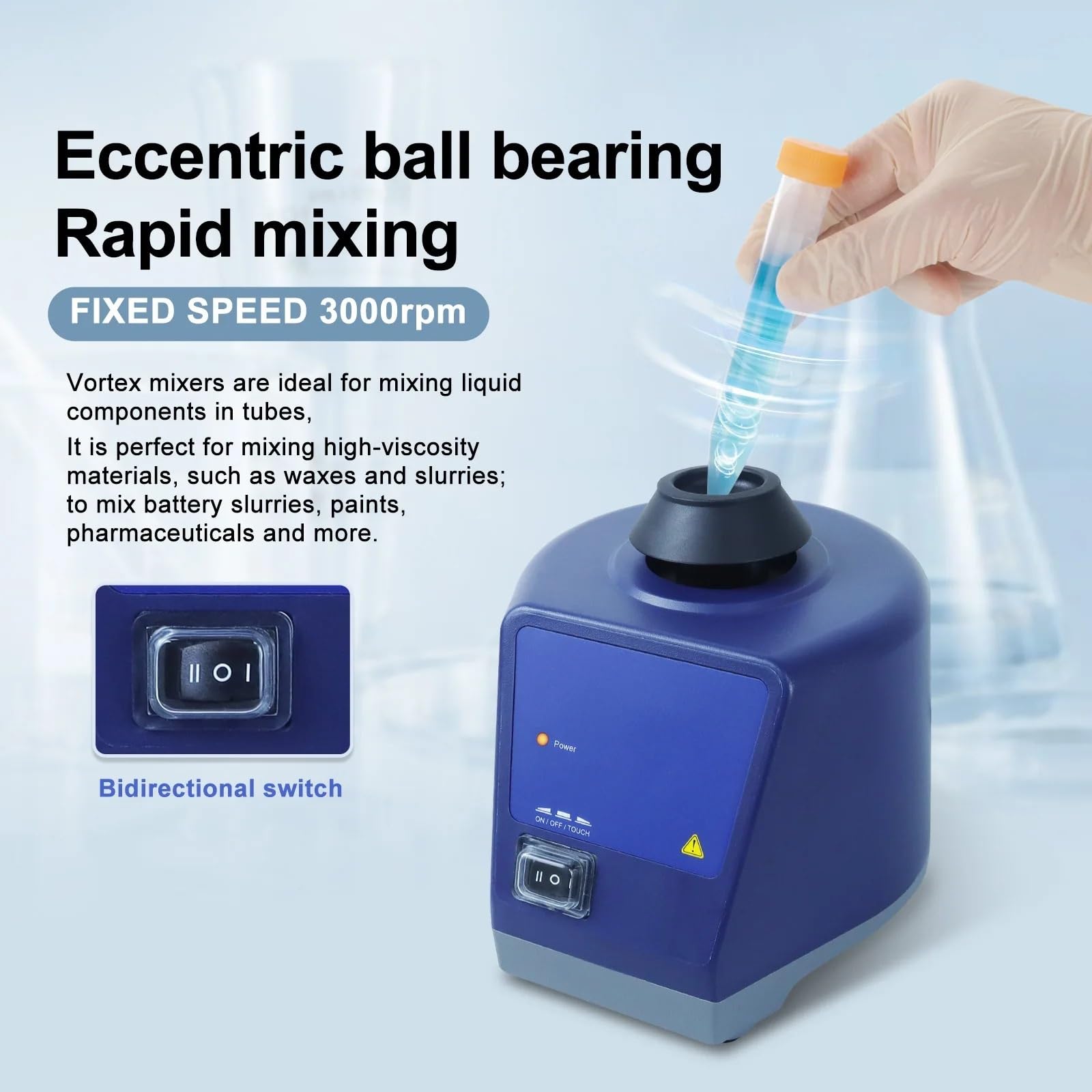 Agitador magnético, Mezclador de vórtice orbital eléctrico laboratorio velocidad fija 3000 rpm, agitador botellas líquido for tubos ensayo tinta MX-F