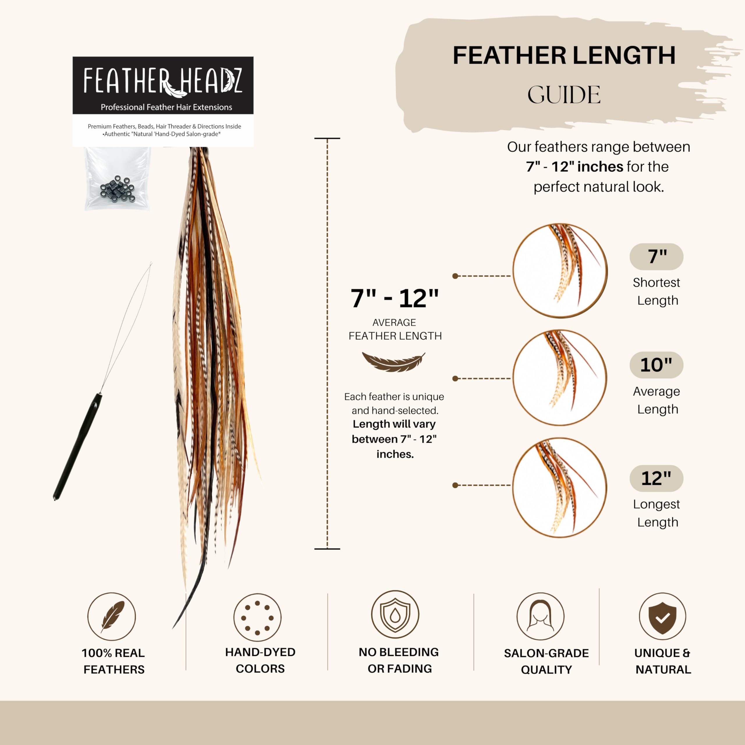 Feather Headz 30 naturalnych krótkich włosów, długość 18 cm, 30 cm, do przedłużania włosów, naturalne włosy, zestaw DIY, przyciągający wzrok design, 10 koralików z mikroogniwami, 100% prawdziwy kogut