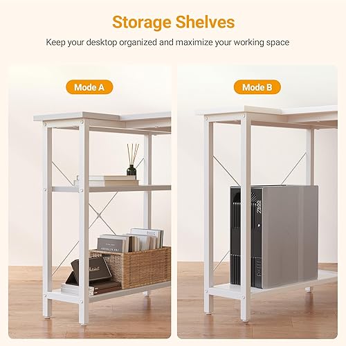 Miniatura 5 de CubiCubi - Escritorio en forma de L de 55 pulgadas, con estantes de almacenamiento, escritorio de esquina para oficina en casa, mesa de estudio,