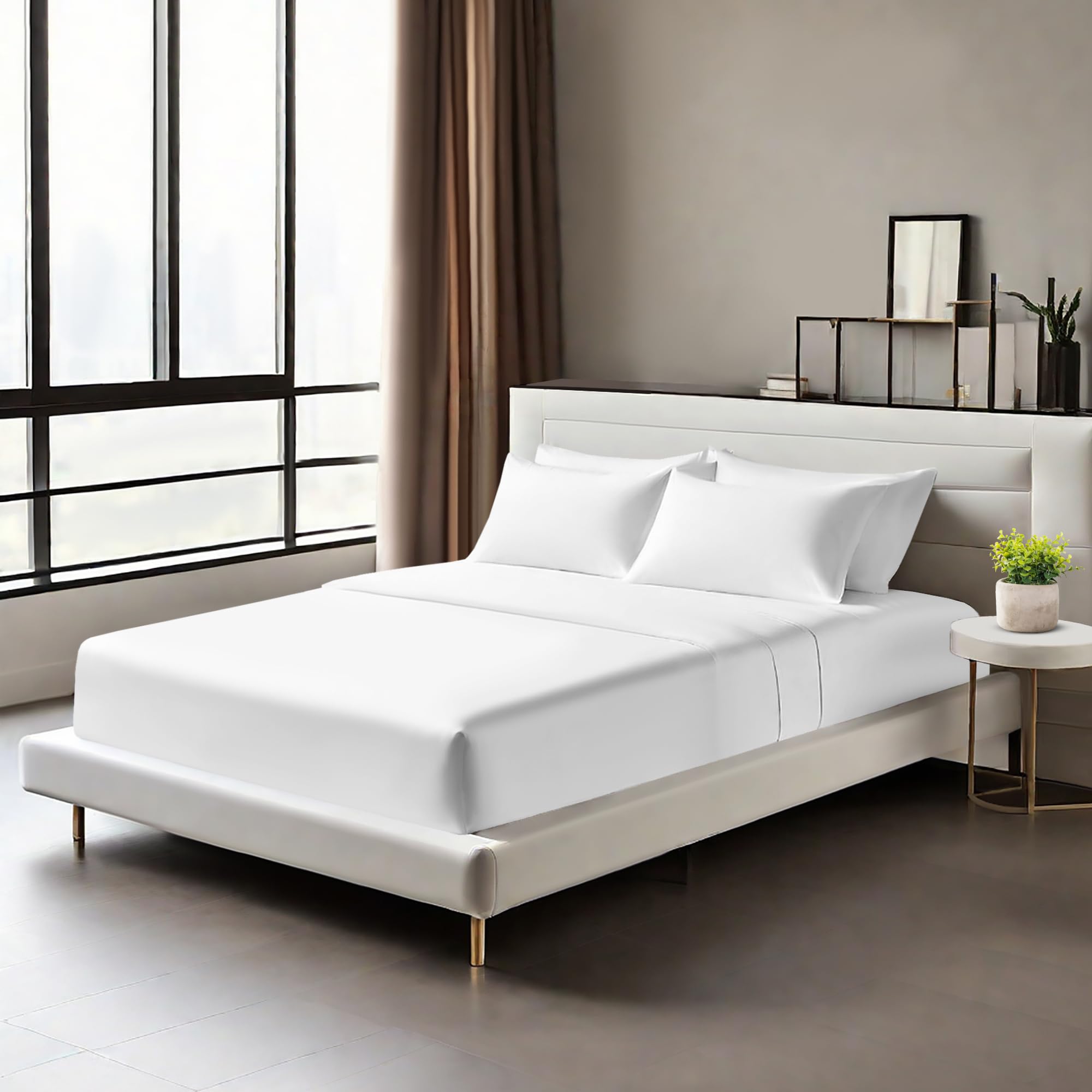 Egyptian Cotton Fitted Sheets 25cm Deep Mattress Pocket 200 Thread Count Fitted Bed Sheet- Soft & Comfortable Bottom Sheet (White