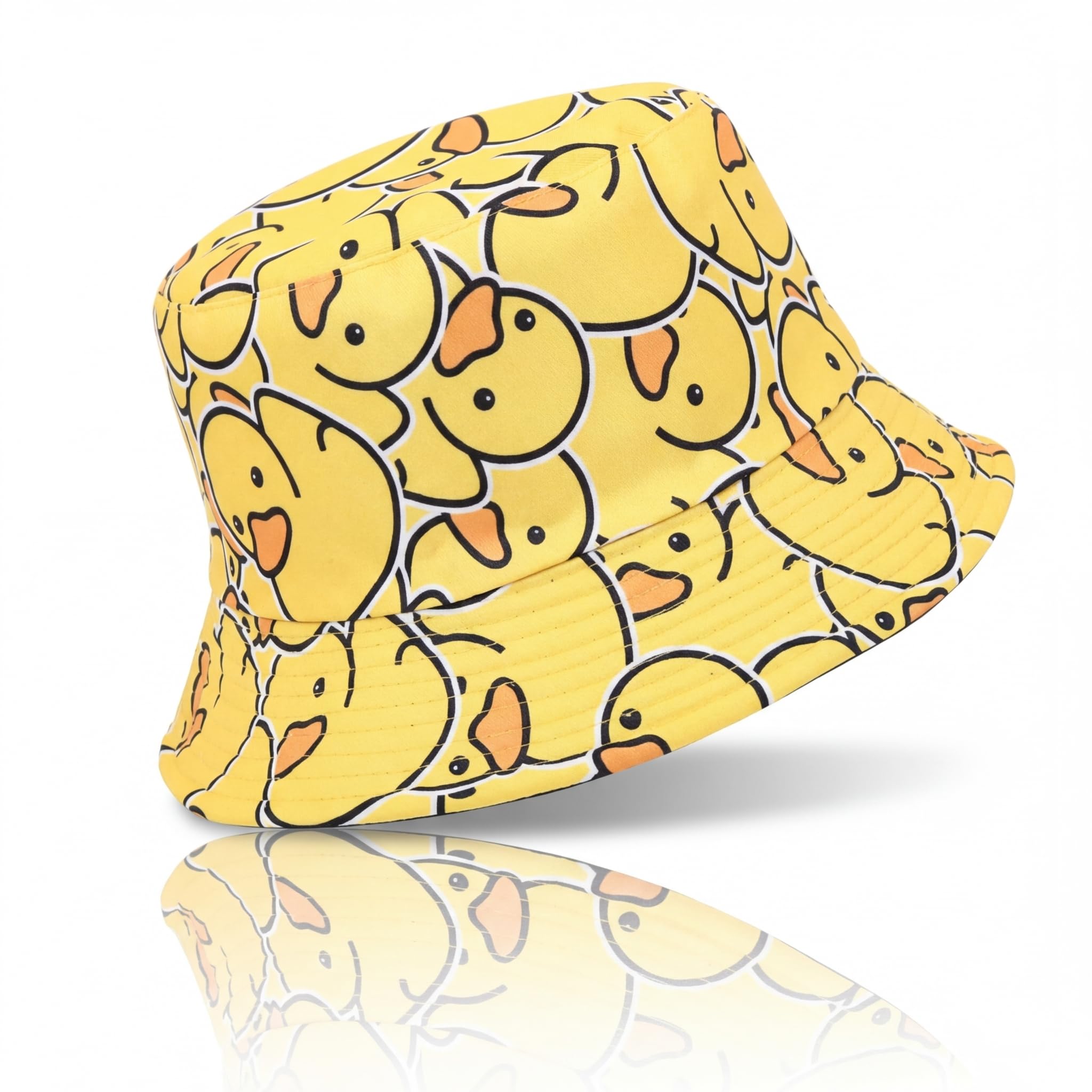 QiaoLiangYao Duck Bucket Hat for Men Women, Reversible Funny Sun Hat with Cute Rubber Duck Print, Packable Summer Fisherman Cap, Wide Brim Outdoor Festival Hat, Yellow, M (56-58cm)