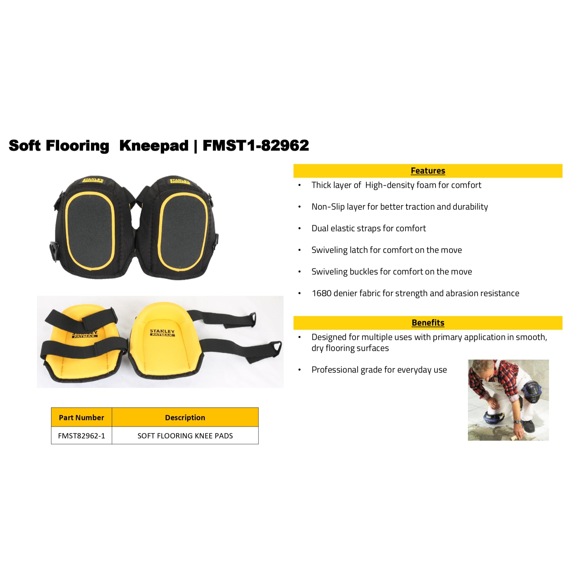 Stanley - GENOUILLÈRES SOFT FATMAX - 1 PAIRE - FMST82962-1 Noir