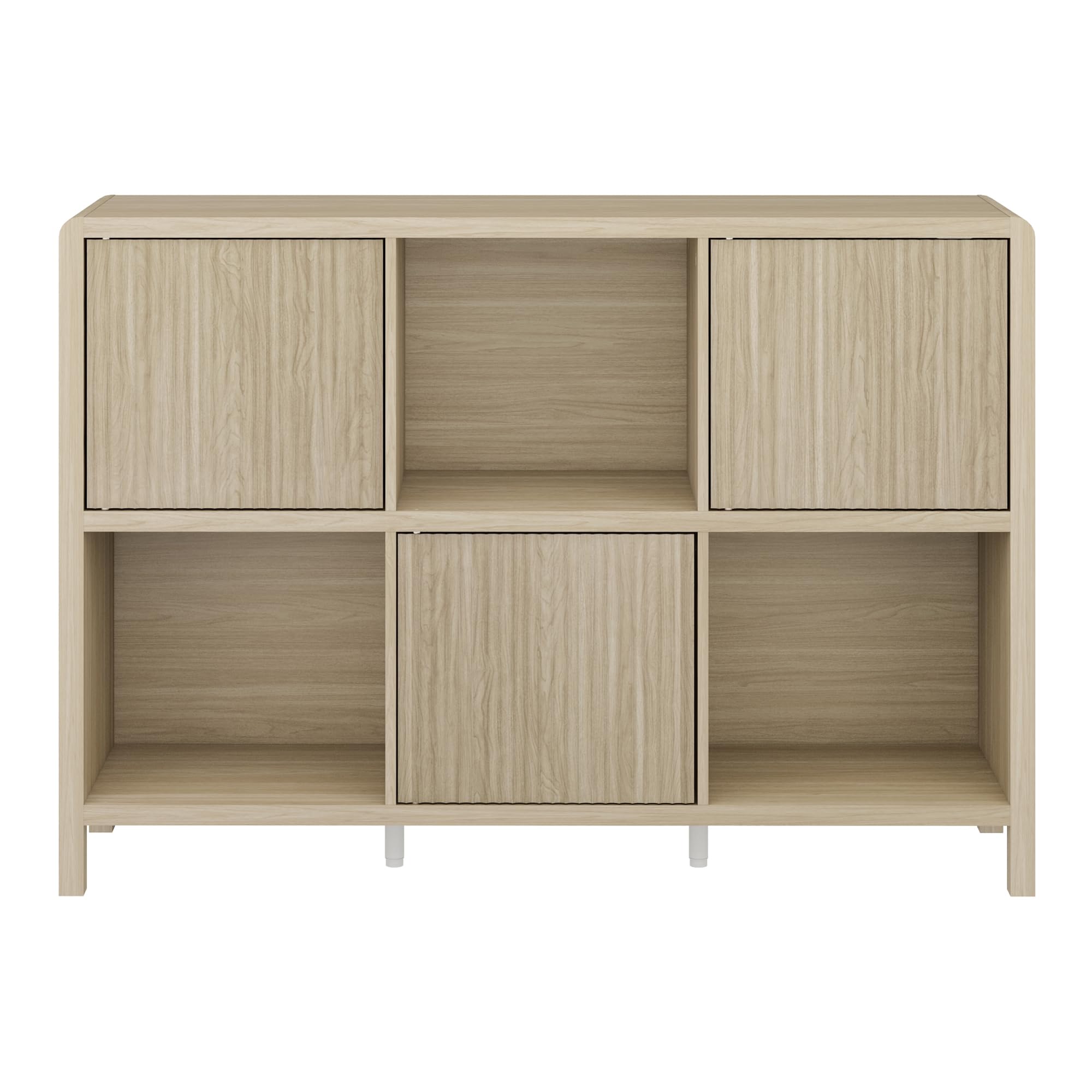 [en.casa] Sideboard Lukkodso Wohnzimmerschrank mit 3 Türen Push-to-Open Kommode mit 6 Fächern 77 x 110 x 30 cm Eicheoptik