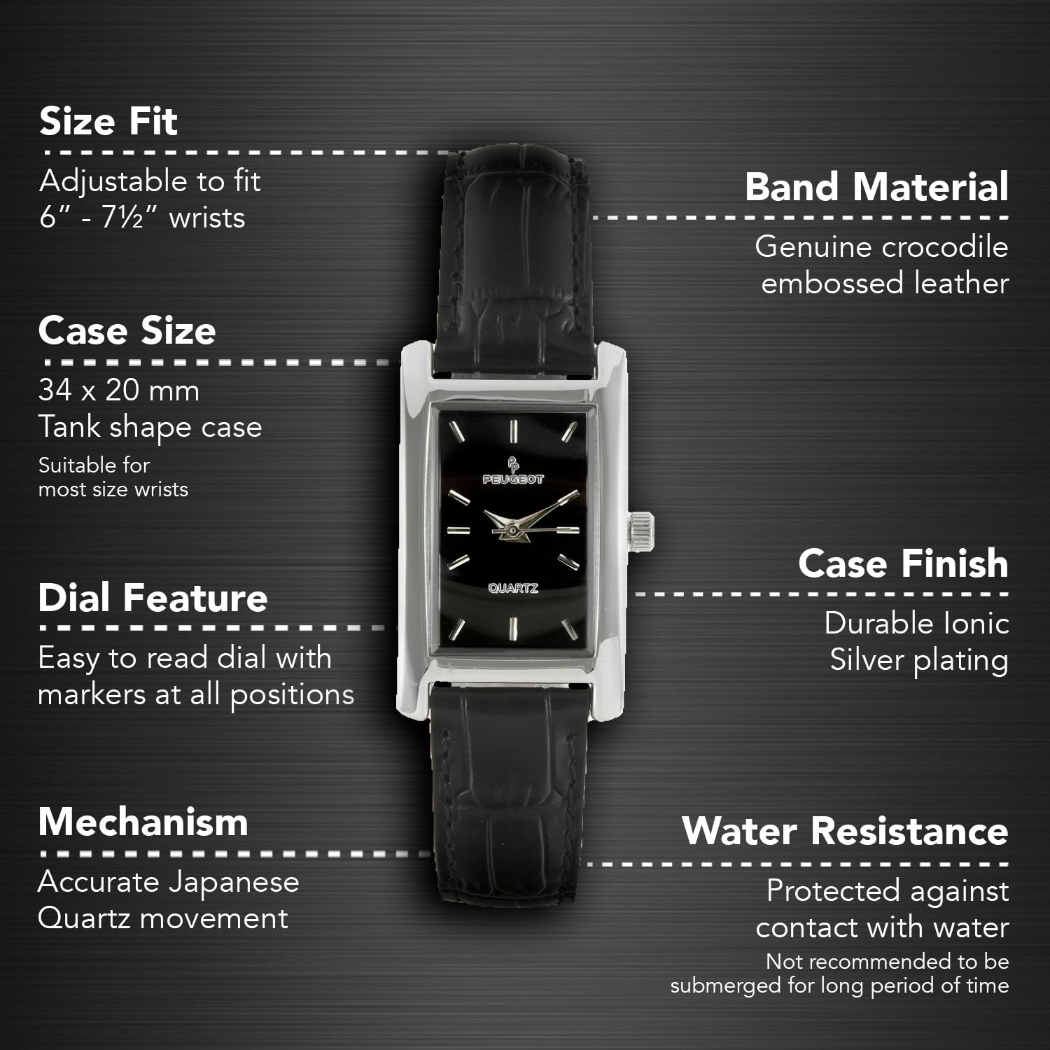 Reloj de pulsera rectangular en forma de H para mujer con correa de muñeca a juego, Negro/Plata, H Shape Reloj para mujer 2
