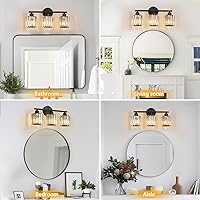 Vista 4 de Modern 3 Light Crystal Vanity Light, Black Vertical Bathroom Light Fixture Over Mirror for Dressing Table Sink, Compatible with Dimmable Bulbs
