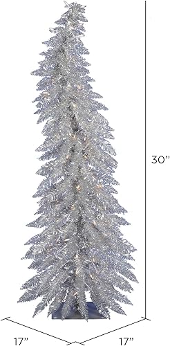 Miniatura 2 de Vickerman Árbol de Navidad artificial plateado de 30 pulgadas, luces incandescentes dura-iluminadas transparentes, árbol de Navidad sintético,