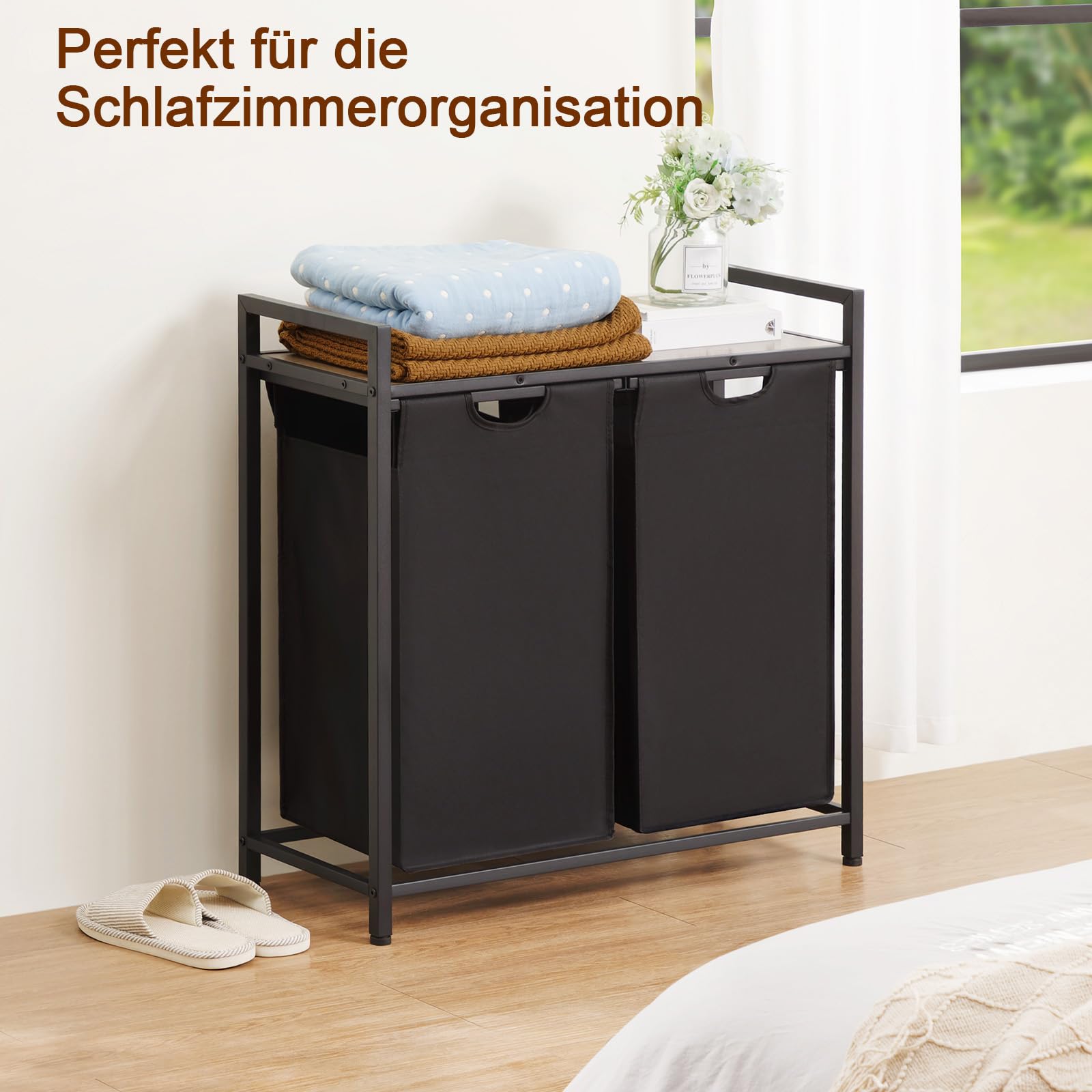 AMHANCIBLE Cesto Ropa Sucia, 2 x 38 L, Cesto de Ropa Sucia, con 2 Clasificaciones, Cesta Colada con Estante y Bolsas Extraíbles, para Lavandería, Dormitorio, Baño, Gris, EHLS02GY