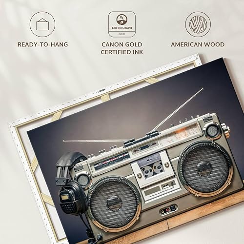 Miniatura 6 de ElephantStock - Headphones And Boombox Wall Art - Horizontal Canvas Wall Art - Hallway Wall Decor - Photography Music Canvas Art - Gray And Brown