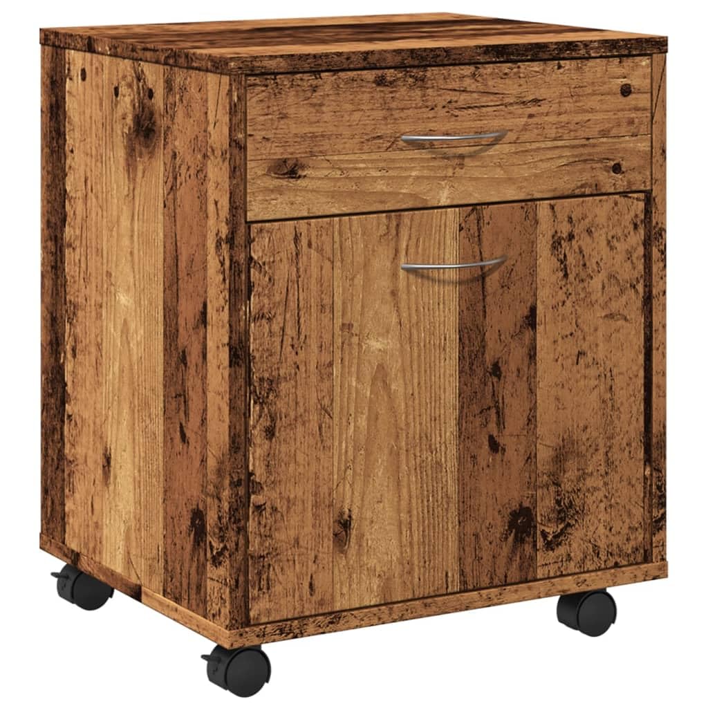 Armario de almacenamiento con ruedas madera ingeniería envejecida mueble cajonera
