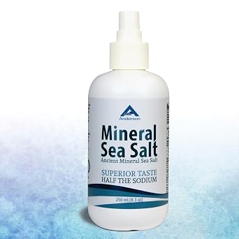 Anderson Mineral Sea Salt Spray for Cooking, Finishing and Hydration with Bold Gourmet Flavor 100% Organic Low Sodium Mineral-Rich Salt with Electrolytes and Trace Minerals Easy Spray Seasoning for Healthy Cooking, 8.3 fl oz
