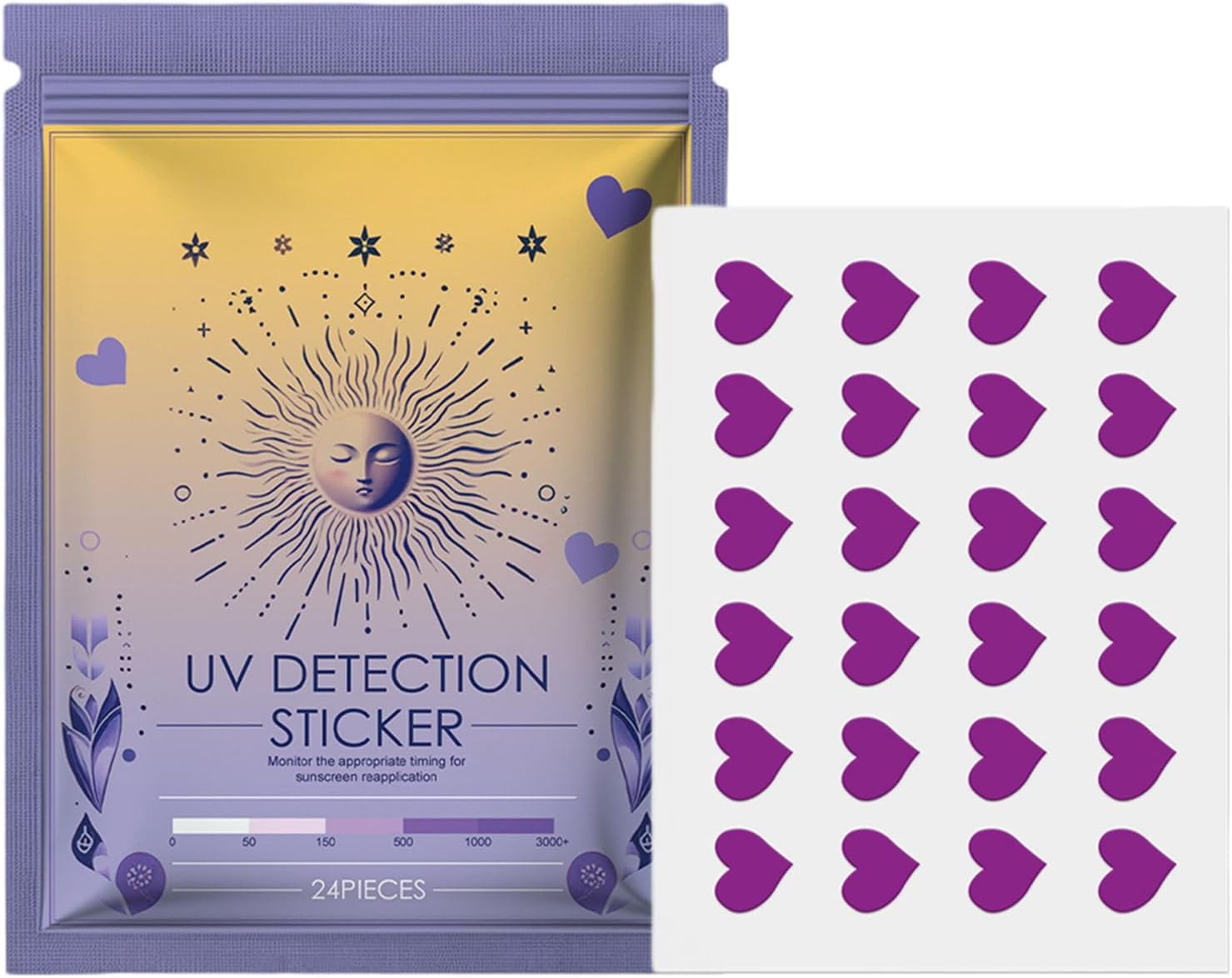 Sunscreen Stickers, Sunburn Prevention Patch, 24 Pieces, Uv Detection Sticker, Sun Patch, Skin Protection Aid, For Vacation, Sports, Travel