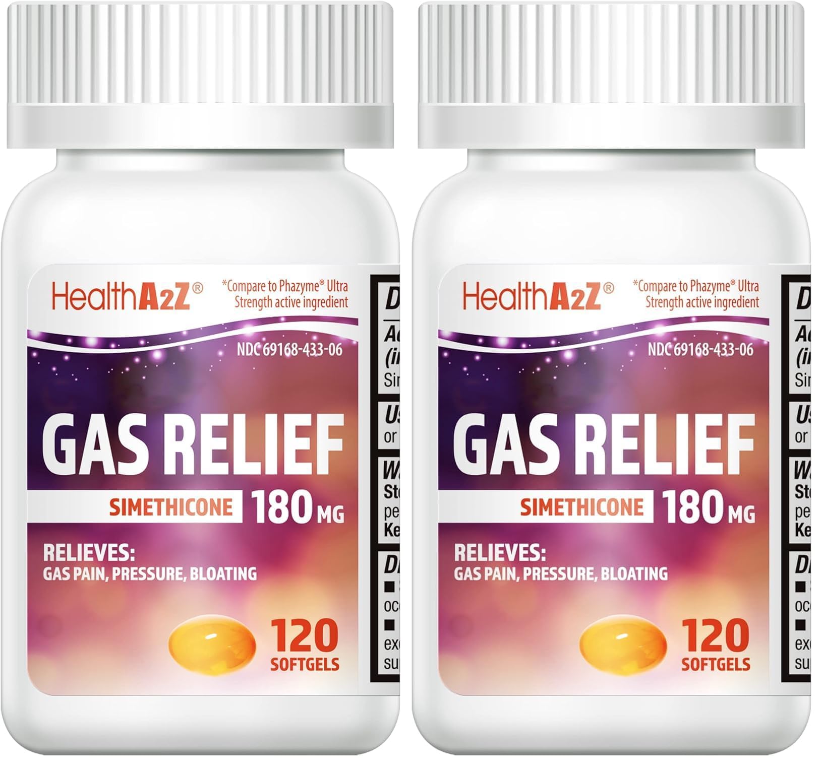 HealthA2Z® Gas Relief Simethicone | 180 MG | Relieves from Stomach Discomfort and Gas | Anti Flatulence | Relieves Gas Fast (120 Count (Pack of 2))