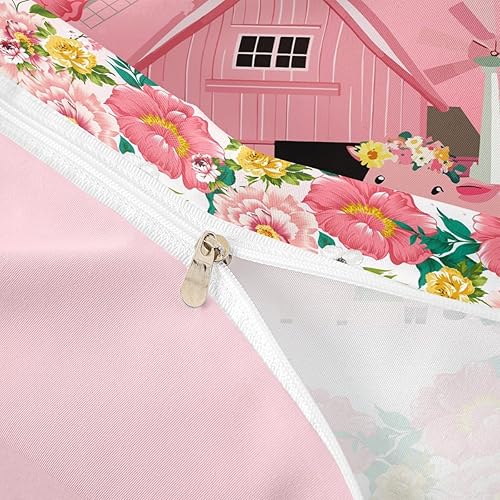 Miniatura 6 de Feelyou Juego de ropa de cama con diseño de granja feliz para niñas, diseño floral de animales 3D, diseño de dibujos animados, lindo cerdo, vaca,