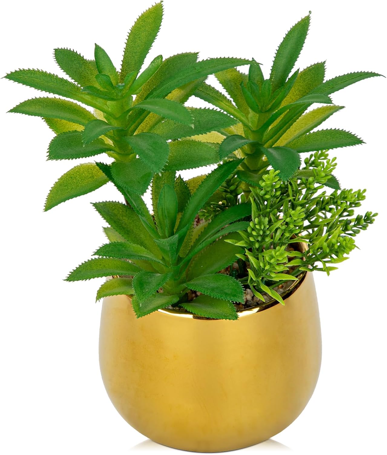 Briful Artificial Succulents Plants in Ceramic Pots, 2 Pack Faux Succulent Set with Gold Planters – Modern Desk Decor for Home Office Shelf Bathroom, Small Fake Plants Potted