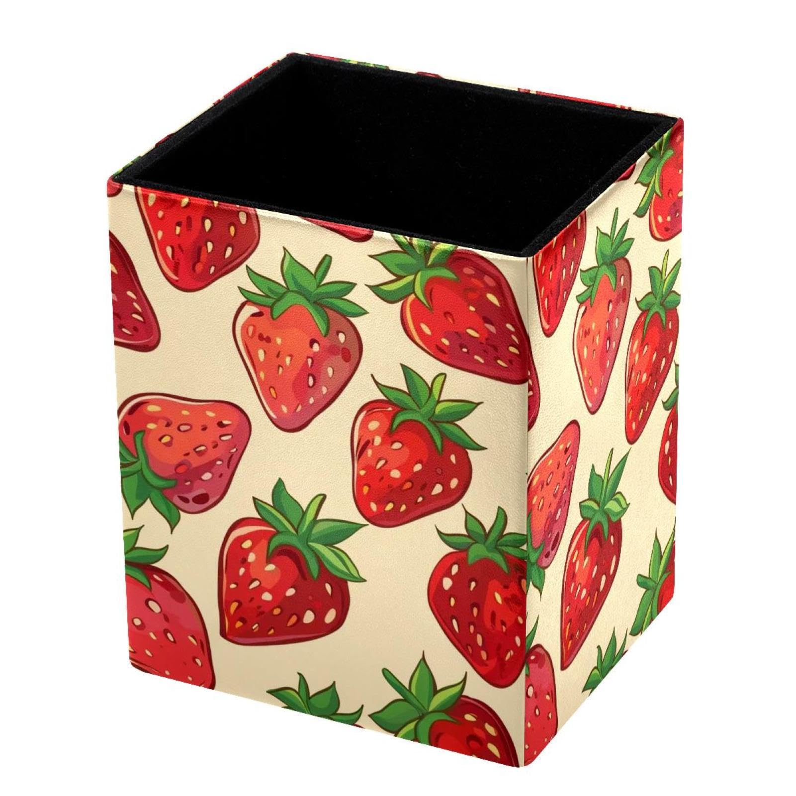 VAPOKF Pencil Holders for Desk, Tempting Strawberry Printed Pen Holders Pen Pot Makeup Brushes Storage Desktop Stationery Supplies Organiser for Home Office
