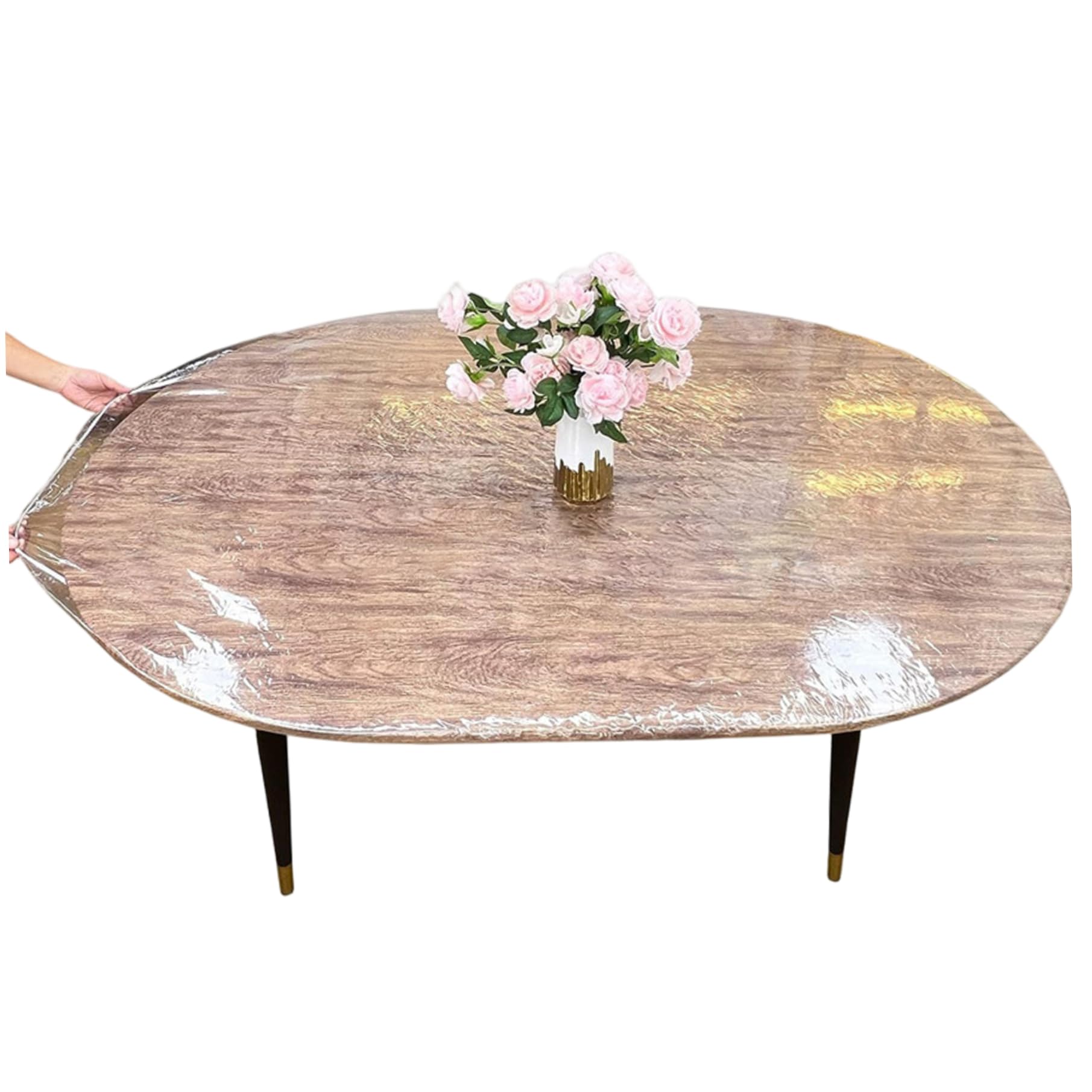 Ngbbby Oval Fitted Tablecloth with Elastic, Waterproof Oil-Proof Clear Table Cover Protector, Easy to Clean Plastic Tablecloth for 48x68 Inch Oval Table, Fitted Plastic Tablecloths