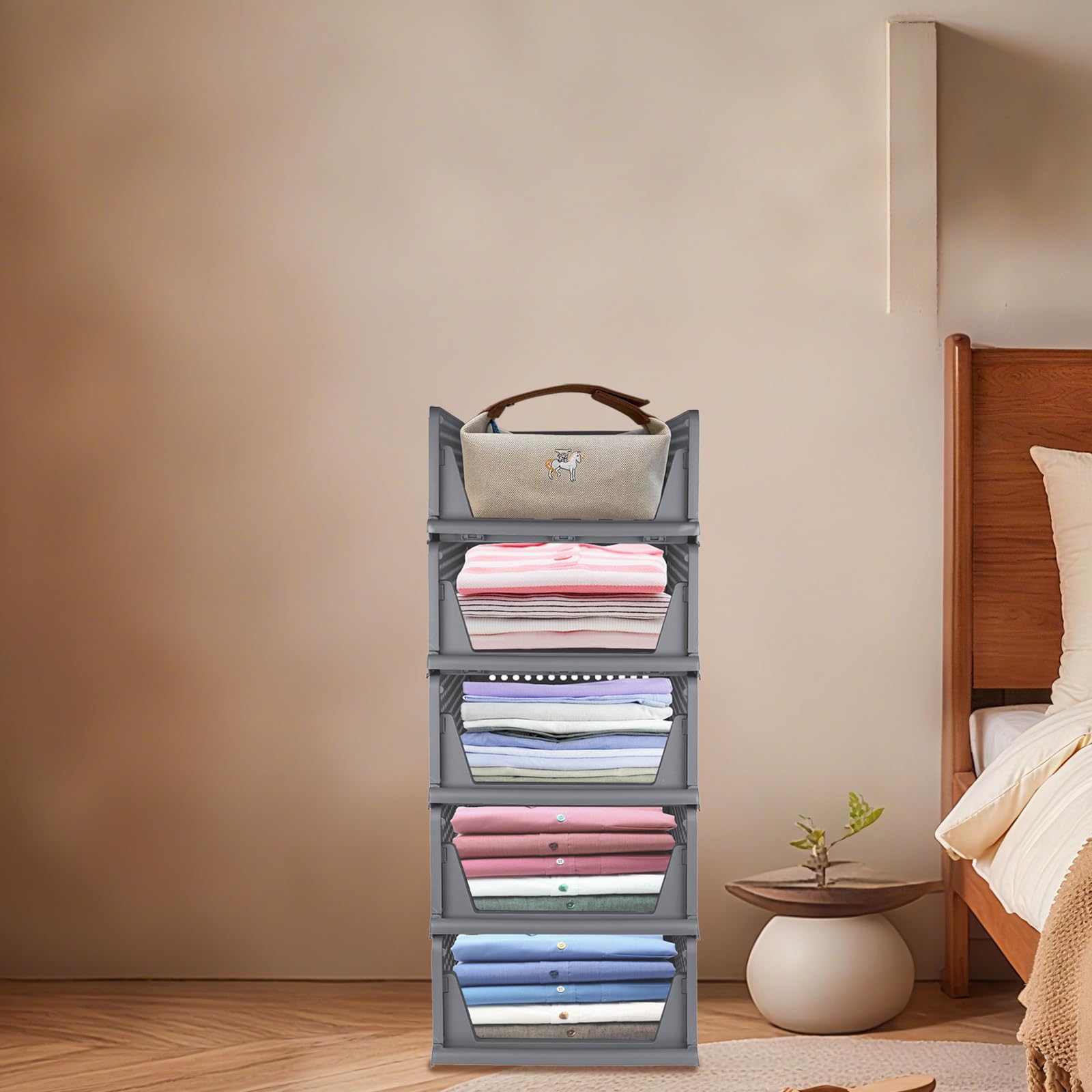 OHMG Organisateur Armoire Vetement 5 pcs Organisateur Tiroir Empilable Rangement Dressing Organisateur Plastique Boite Rangement Vetement et penderies pour Chambre,Penderie,Dressing,Buanderie
