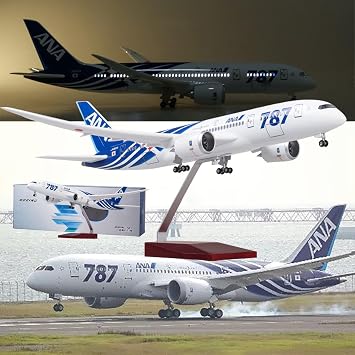 16.9 Inch 1130 Scale Model Airplane ANA B787 Model Jet Goods Wheel Resin Airplane Model Diecast Collection Gift Ornament Color LED B787