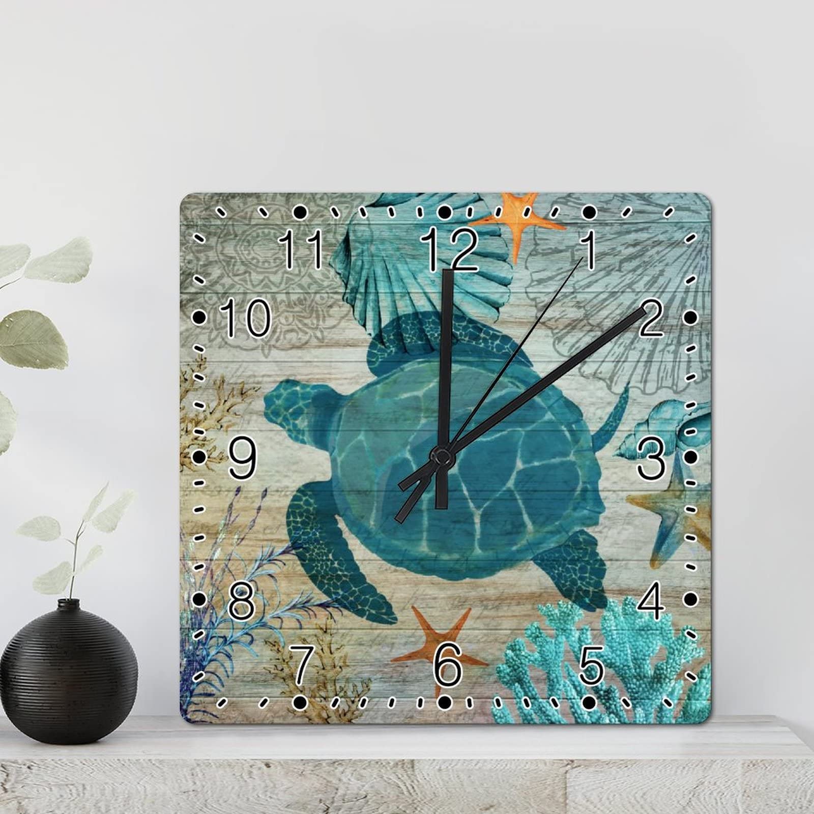 Horloge murale carrée tortue de mer déco maison I Will Walk By Faith