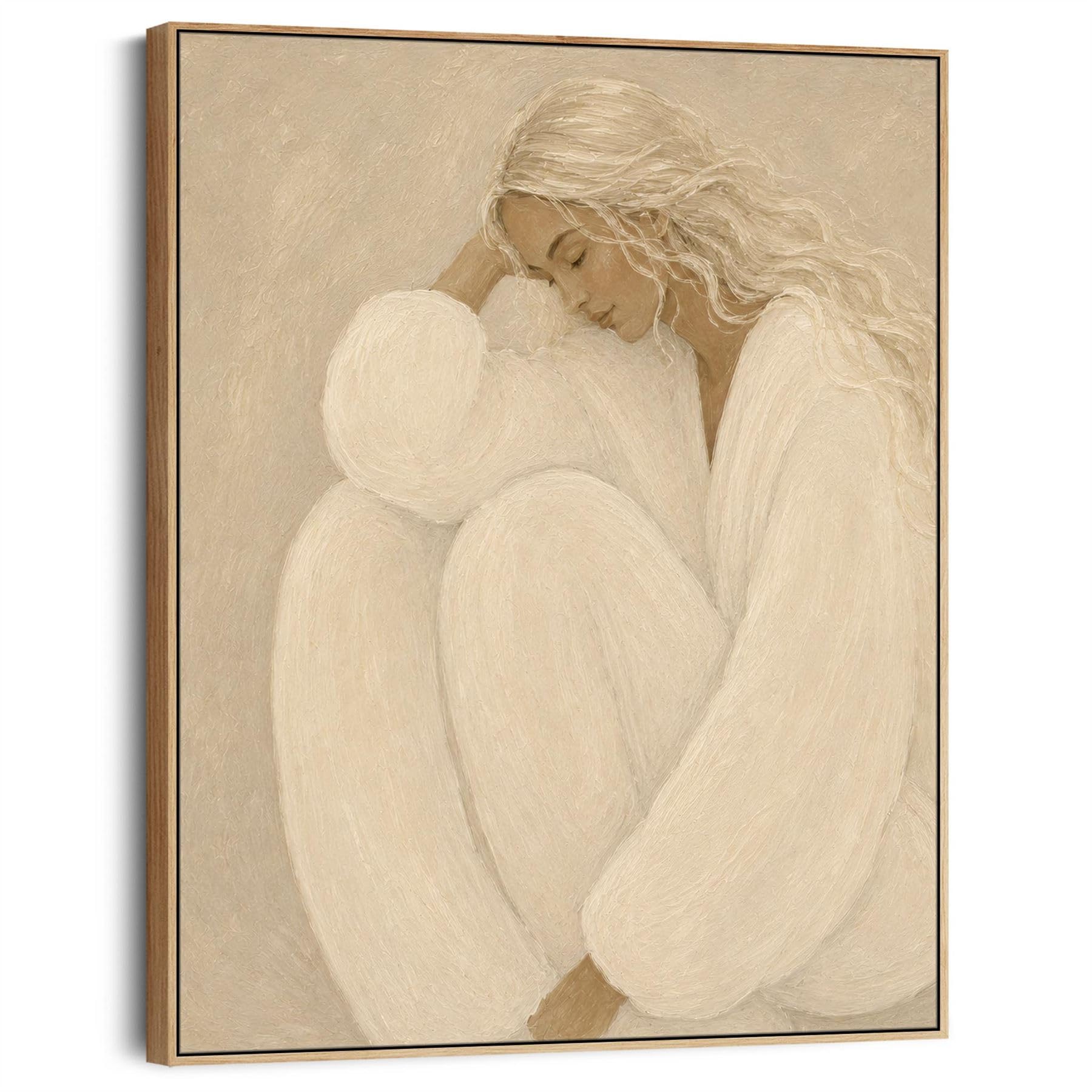 Wallfillers Neutral Beige Framed Artwork For Bedroom - Thoughtful Elegance 1 - (69Cm X 84Cm)