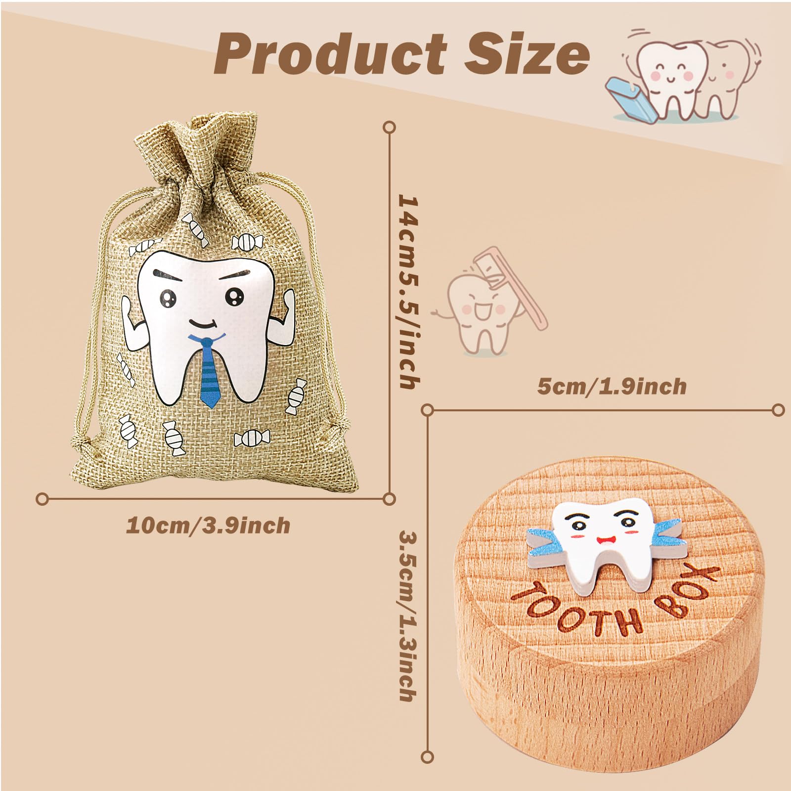 STSAIL Tooth Fairy Box 3D Carved Tooth Fairy Tooth Holder, Baby Tooth Box for Lost Tooth Wooden Tooth Keepsake Box, Tooth Holder for Kids Teeth With Tooth Fairy Bag Storage Toddler Tooth Box Gift - Image 2