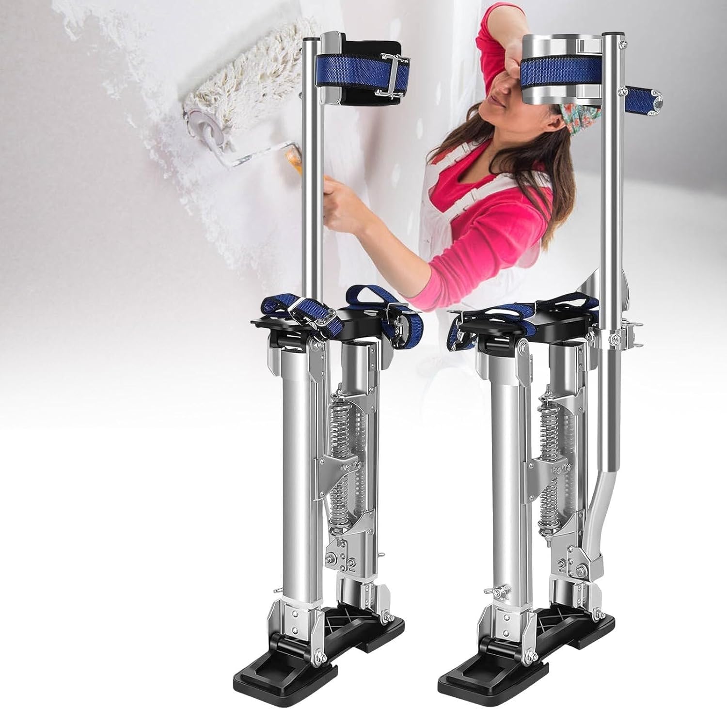 Adjustable Aluminum Stilts for Home Decor, Construction & Performance – Lightweight, Safe, Easy Height Adjustment – Silver, 15-40 Inch