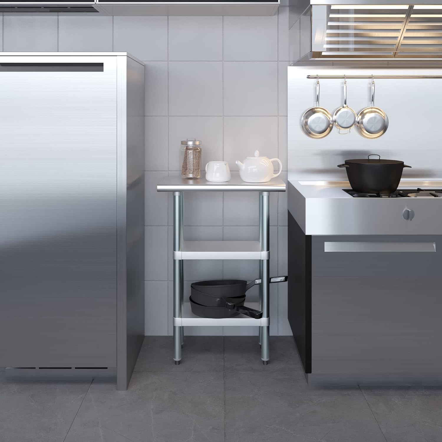 24" Stainless Steel Work Table with Galvanized Shelves