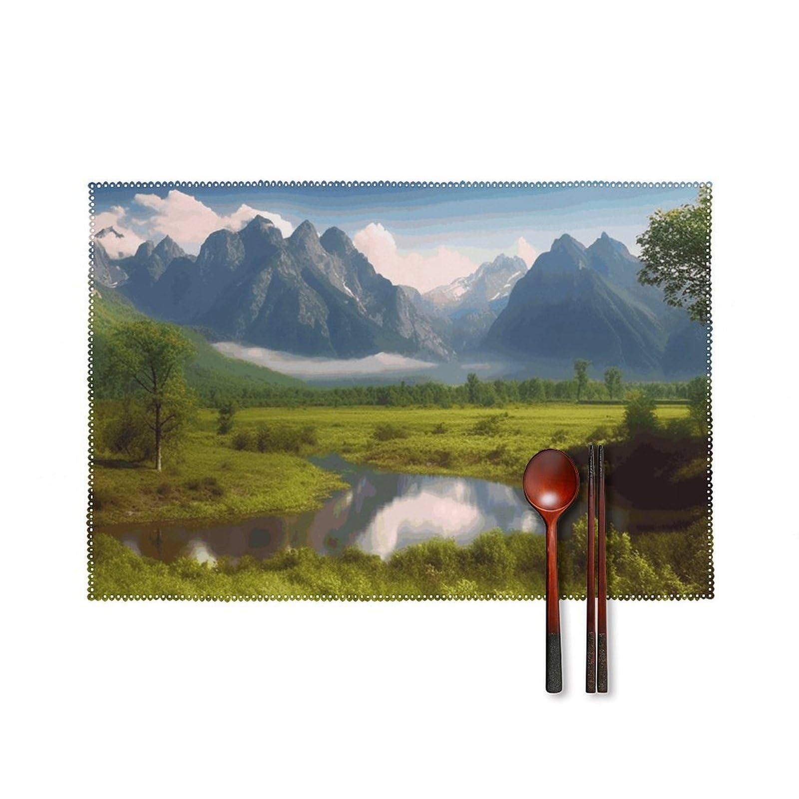 Beautiful Scenery Placemats Set of 6 Wipeable Table Mats for Kitchen Dining Table Heat Resistant Waterproof Modern Indoor/Outdoor Non-Slip Easy Clean Place Mats
