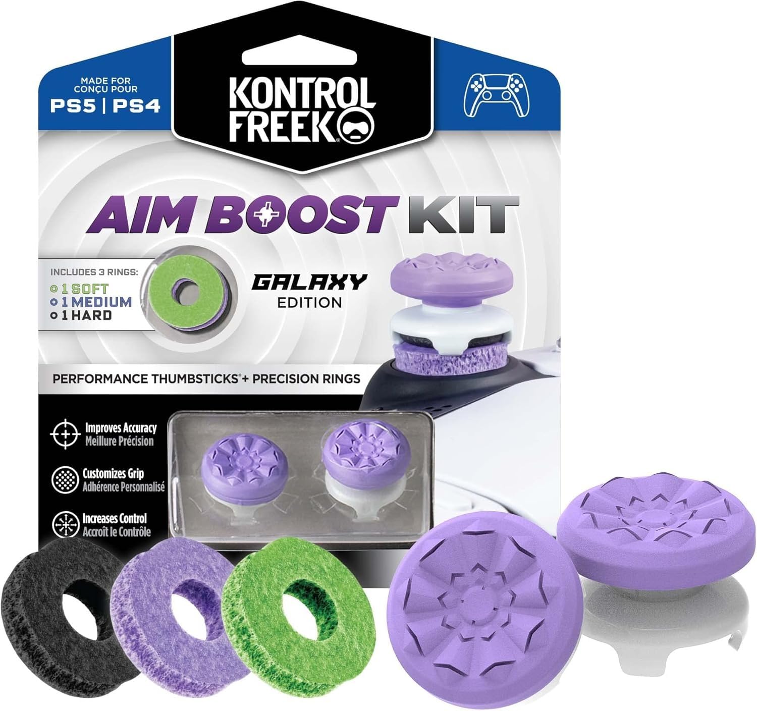 GET IN THE GAME FPS AIM Boost KIT for PS5 and PS4 Controller. Includes Performance THUMBSTICKS and Precision Rings - Galaxy Edition-image-16