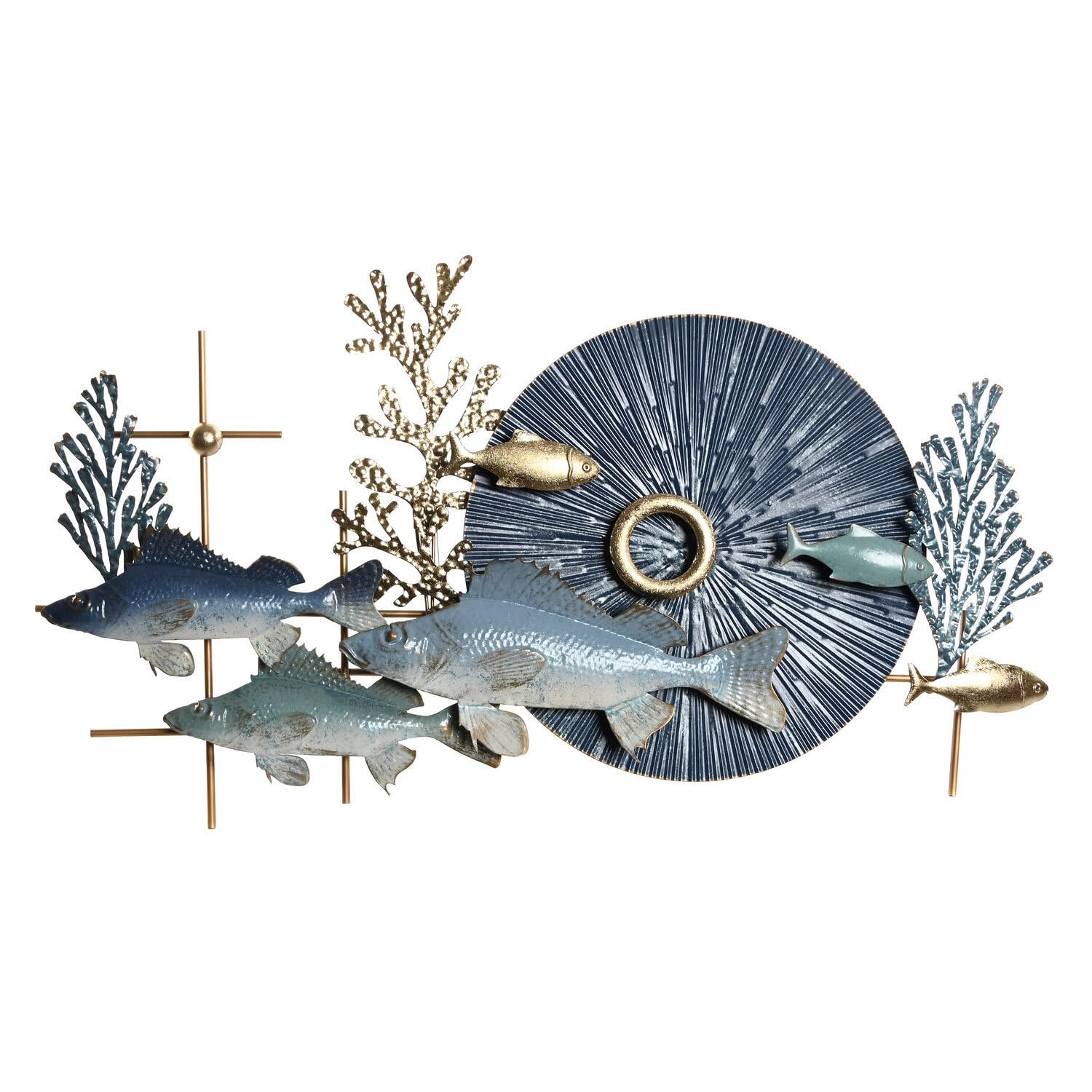 Décoration murale métal poissons bleus 93cm pour salon moderne