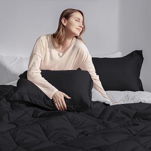 Miniatura 7 de Basic Beyond Juego de edredón de tamaño matrimonial juego de edredón negro y gris, juego de edredón reversible tamaño matrimonial, 1 edredón (82 x