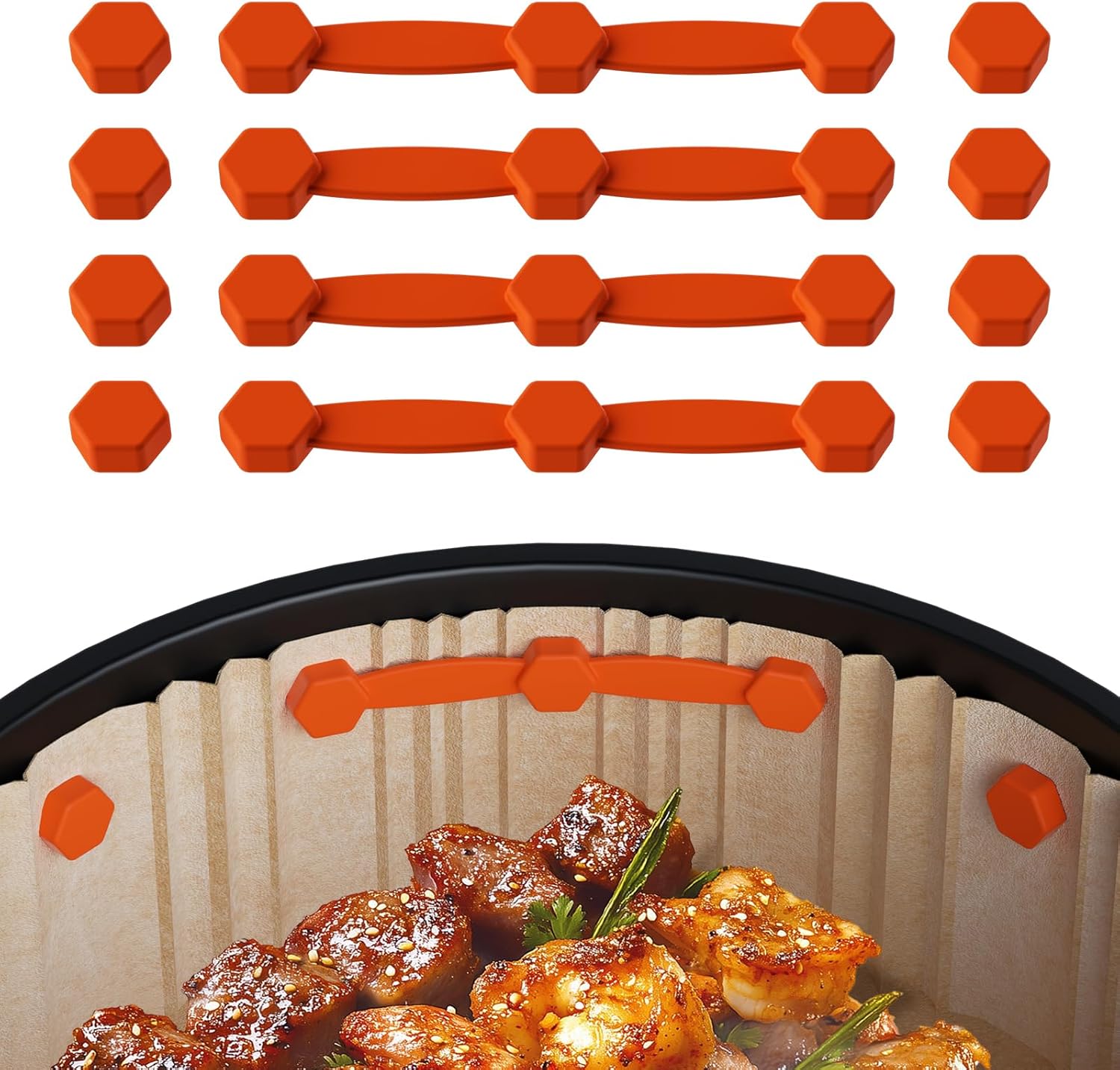 Air Fryer Magnet Silicone Buckle for Holding Down Parchment Paper, Lock Disposable Liners Safely & Prevent Paper to Burn,Orange,4 Set Air Fryer Magnet Silicone Buckle for Holding Down Parchment Paper, Lock Disposable Liners Safely & Prevent Paper to Burn,Orange,4 Set