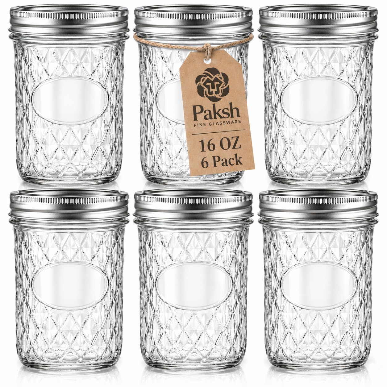 Amazon.com: Paksh Novelty Mason Jars 16 oz - 6-Pack Quilted Wide